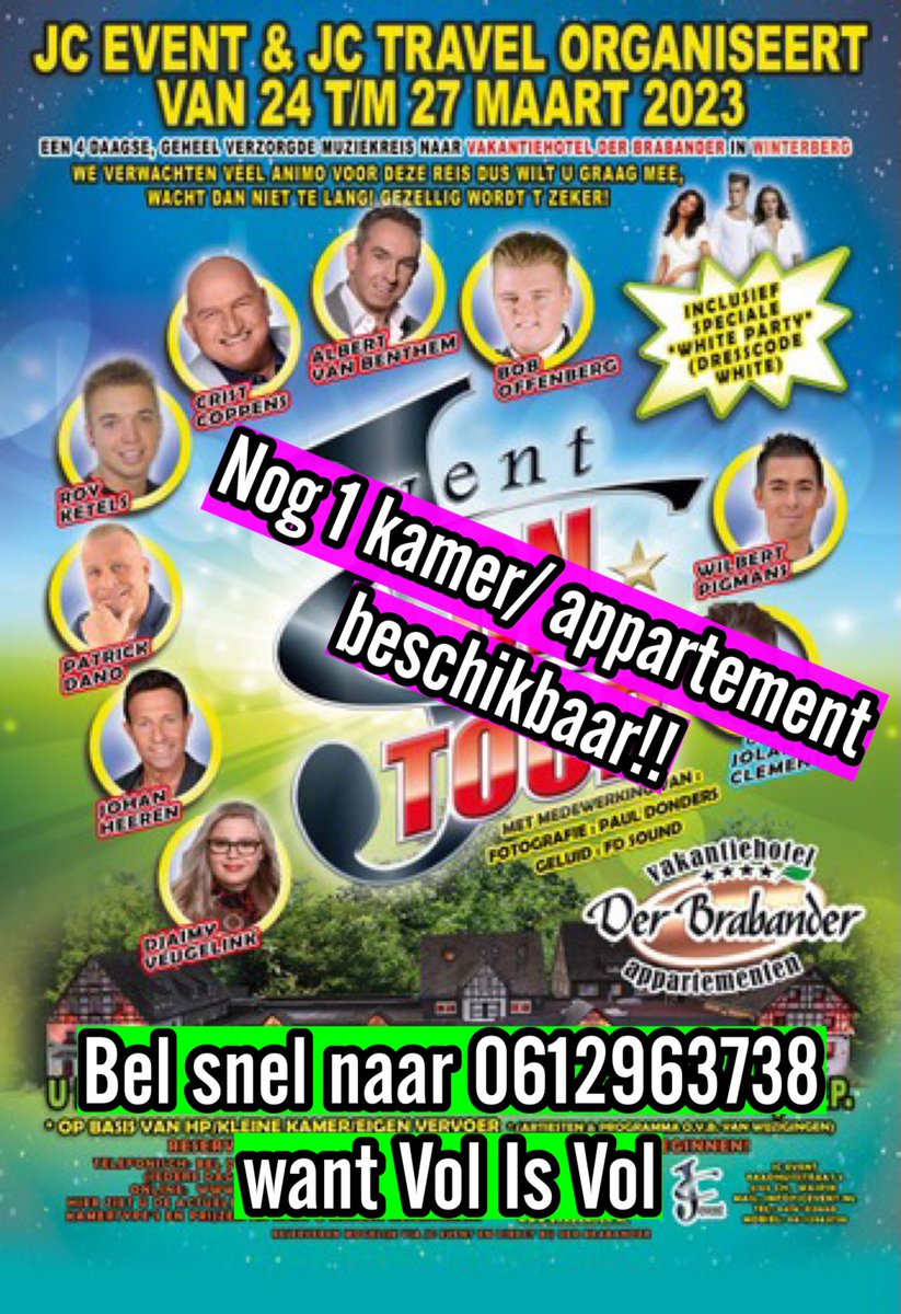 Nog maar 1 kamer/ appartement beschikbaar voor de <a href="/JC_Jolanda/">JC Event /JC Records</a> Muziekreis naar Winterberg. Wie oh wie boekt de laatste kamer?