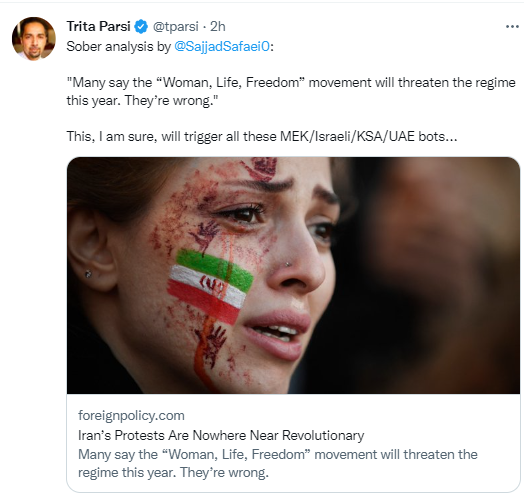 kshahrooz's tweet photo. One can't help but detect joy in Trita spreading the view that the #IranRevolution will fail.

It won't. 

#IranLobby https://t.co/7W6JYetC1d