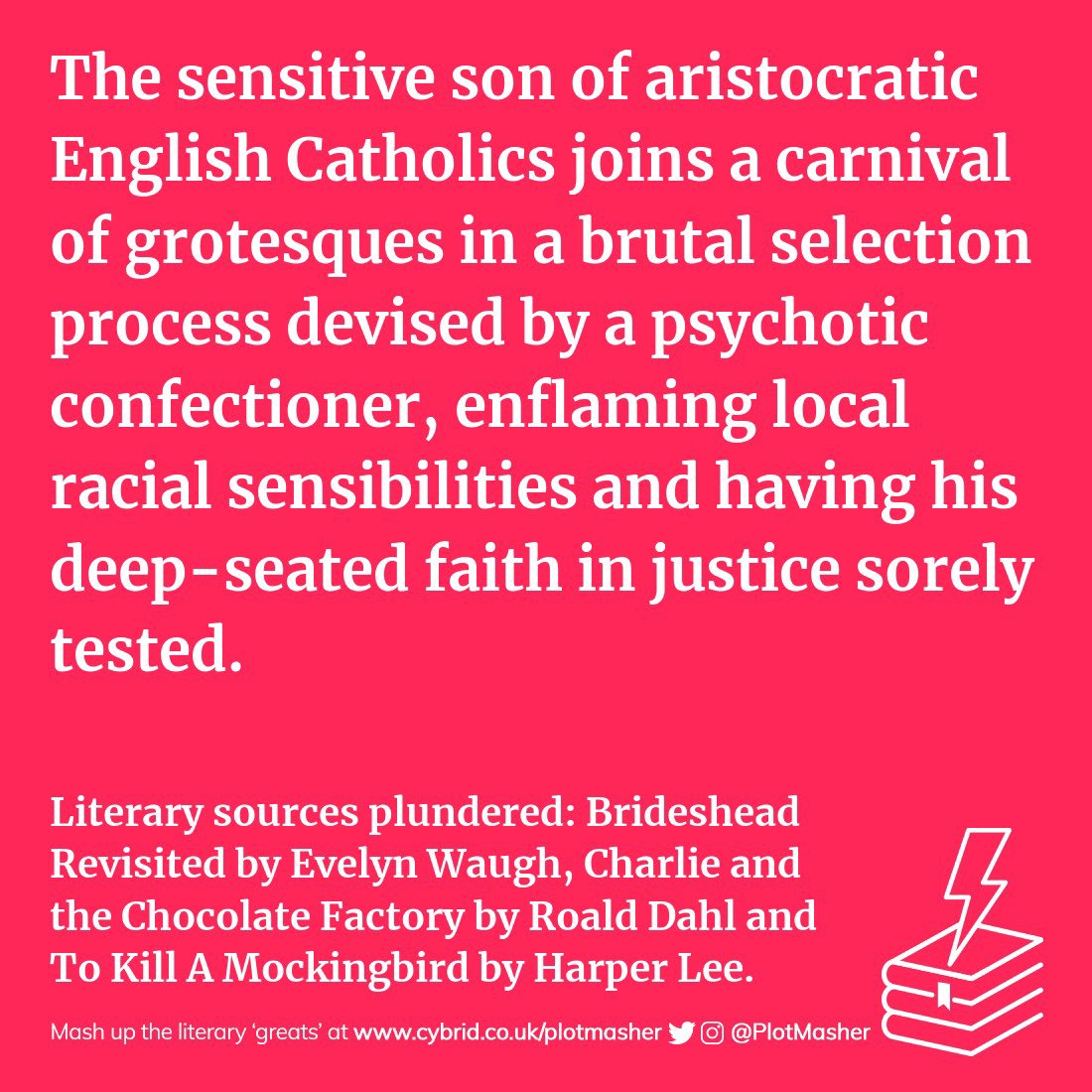 PlotMasher's tweet image. 📚 I made this splendid literary mashup at @PlotMasher. For #PlotIdeas, #PlotPrompts or #WritersBlock, mashup your own at --&amp;gt; bit.ly/3e7yRZF &amp;lt;-- #EvelynWaugh #RoaldDahl #HarperLee #Mashup #Books #Literature