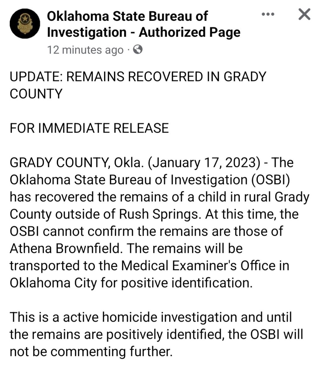 KellyM__'s tweet photo. Remains have been found 💔💔💔

#AthenaBrownfield https://t.co/q69s3CCKaQ