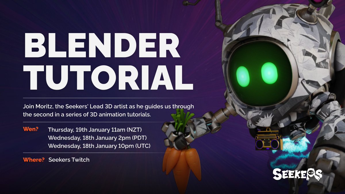 seekers_xyz's tweet photo. Join Moritz, the Seekers' Lead 3D artist, tomorrow as he guides us through the second in a series of 3D animation tutorials, specifically how to export/import to Unreal Engine!

🔗 https://t.co/2VBmoeKltr
📆 Jan 19th, 11pm NZT | Jan 18th, 2pm PST

See you there! https://t.co/hcCS8ShBMa