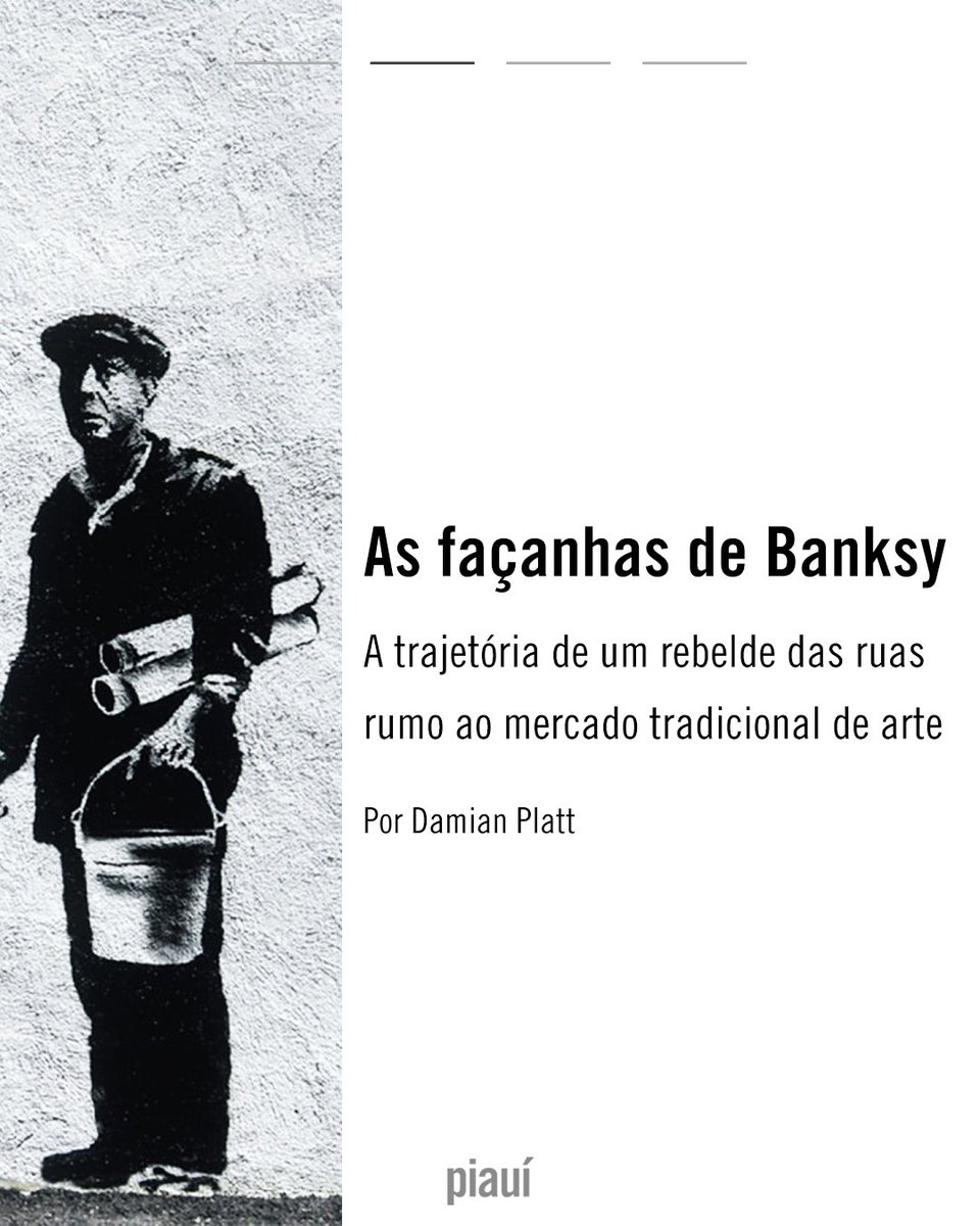 revistapiaui's tweet photo. A ARTE SEGUNDO BANKSY: Deveria confortar os que estão perturbados e perturbar os que estão confortáveis. Na piauí de janeiro, a trajetória do rebelde das ruas consagrado no mercado de arte - que ele próprio sempre criticou. Por @damianplatt
Leia: https://t.co/MxmX6nKEyy https://t.co/iy7QewWkZ6