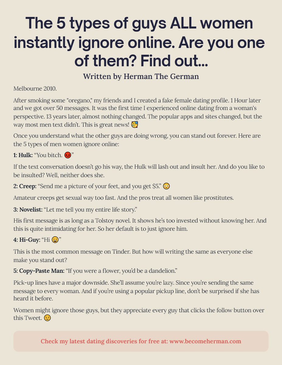 The 5 types of guys ALL women instantly ignore online. Are you one of them? Find out…