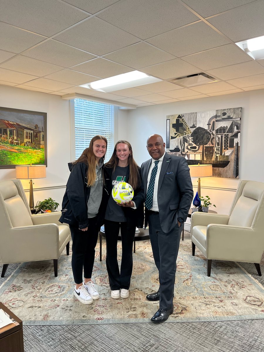What an amazing surprise! USC Upstate Women's Soccer players Cora Brendle and Ashley Finn stopped by my office today to present me with a ball autographed by their whole team. They had an amazing season and I'm proud to be their No. 1 cheerleader!