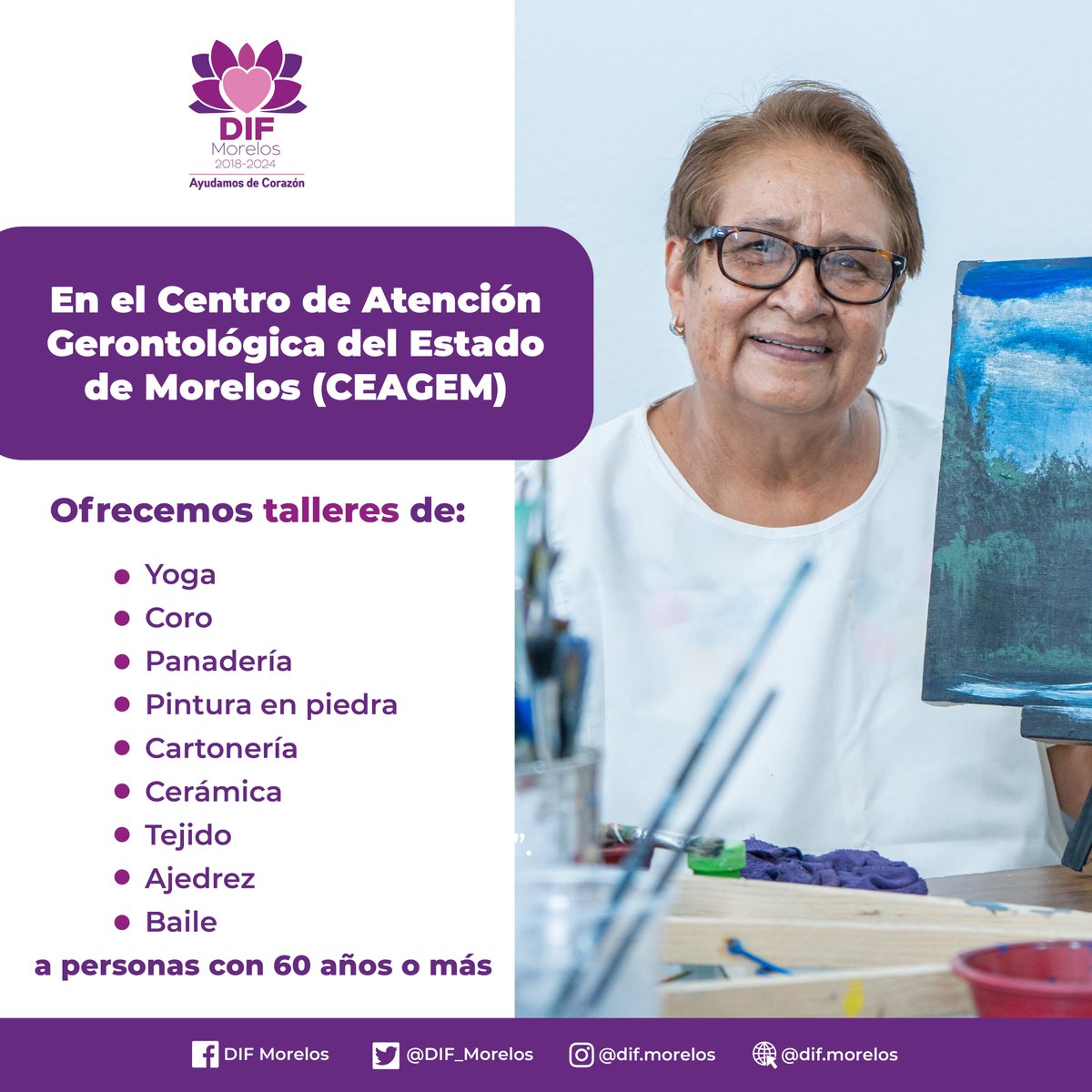 DIF_Morelos's tweet photo. ¿Sabías qué?🧐
Para mejorar la calidad de vida de las personas adultas mayores, contamos con el Centro de Atención Gerontológica del Estado de Morelos (#CEAGEM), un espacio destinado al desarrollo de las personas con más de 60 años.
¡Conoce más!👇 https://t.co/KPATrEV5Ie