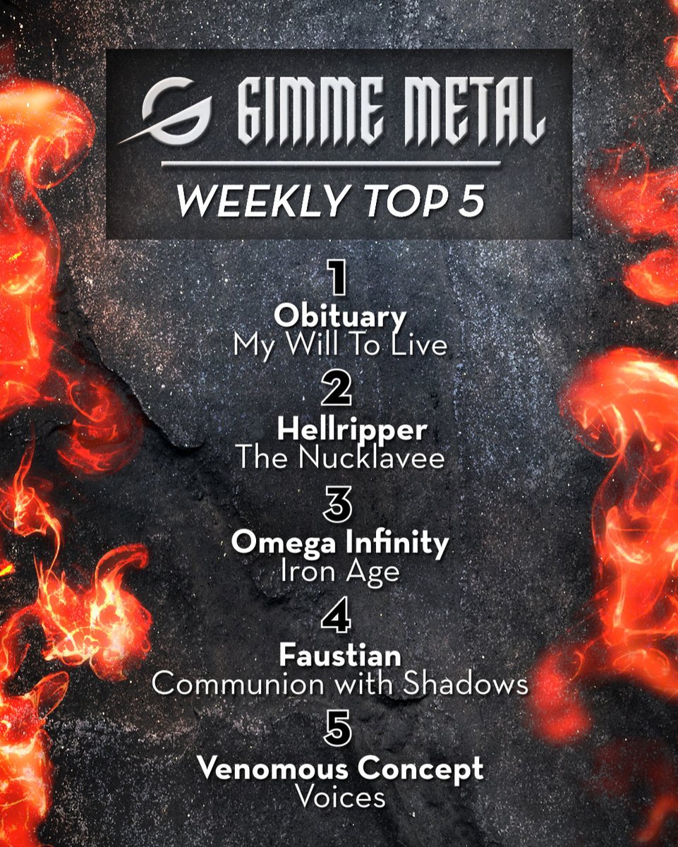 gimmeradio's tweet photo. Check out this week's top #GimmeMetal tracks!⚡🤘 // @obituarytheband - @RelapseRecords / @hellrippermetal - @PeacevilleRecs / #omegainfinity - @SeasonofMist / #faustian - @Blacklionrecswe / #venomousconcept - @dbmagazine https://t.co/B544PgJkFI