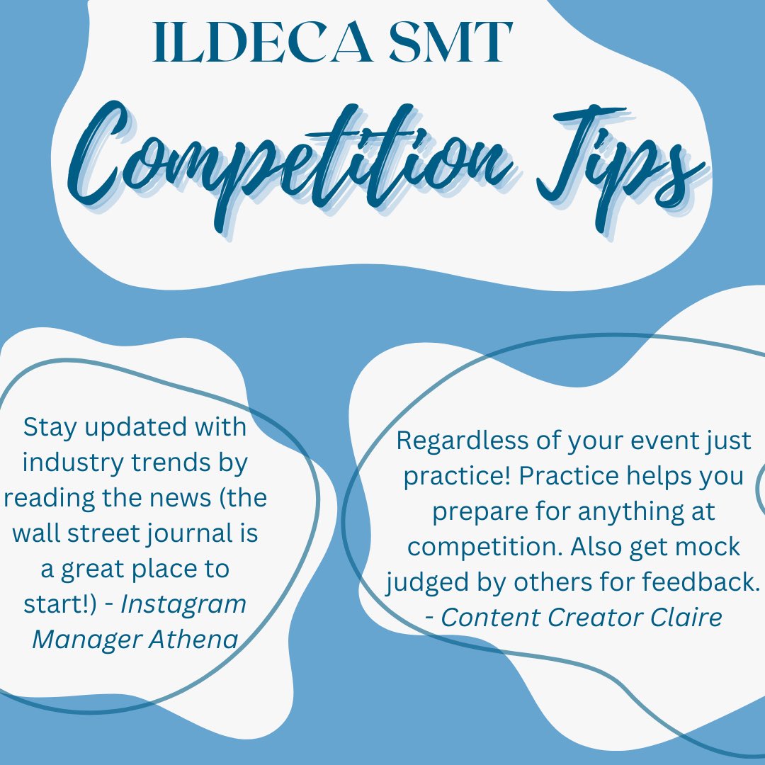 IllinoisDECA's tweet photo. Here are some competition tips provided by the ILDECA Social Media Team!🔹👏 #GetTheEdge https://t.co/hpWPYHOQTQ