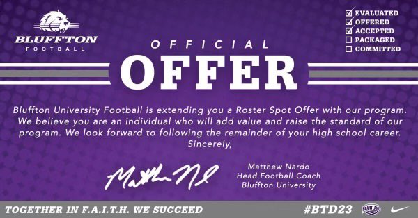 Excited to announce I have received an offer from <a href="/BlufftonFB/">Bluffton Football</a>!