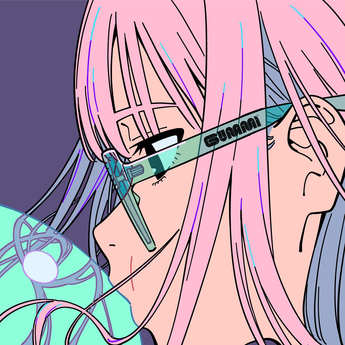 1girl bangs flat color glasses long hair pink hair portrait  illustration images