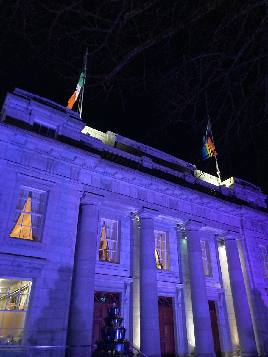 PadraigRice's tweet photo. Cork City Hall is all lit up for the #RainbowCitiesNetwork Conference which is taking place over the next few days. 

I’m looking forward to joining for tomorrow’s discussions on combatting hate crimes towards LGBTQI+ people. https://t.co/csSVOgHzOf