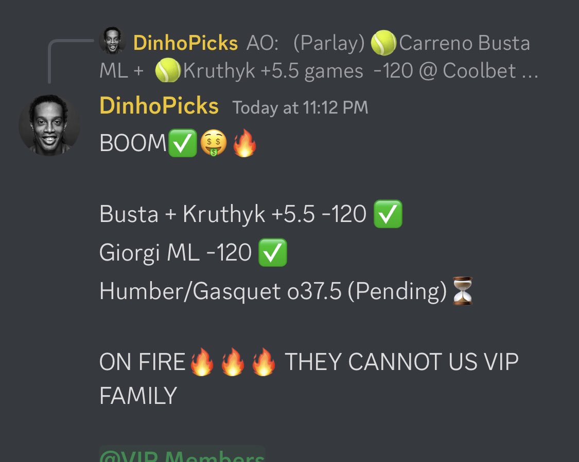 Dinho_Picks's tweet photo. VIP IS EATING 🎾🔥🤑
GET ACCESS TO ALL OF MY PLAYS GUYS! Join the #VIPchannel at @BrodiesDiscord
https://t.co/pmchuEIwHm https://t.co/Xc07oXDBxo