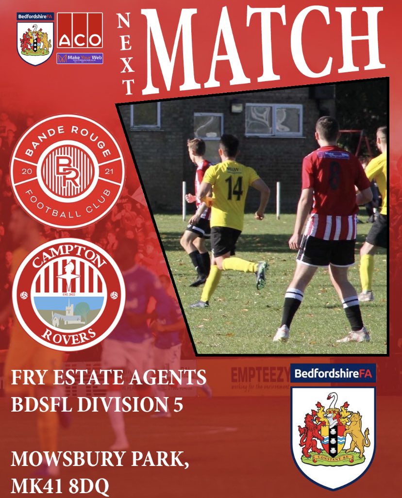 📅 22nd January 2023
🕒 10:30 Kickoff
🆚 <a href="/BandeRougeFC/">Bande Rouge FC</a> Reserves
📍 Mowsbury Park, MK41 8DQ
🏆 Fry Estate Agents Division 5