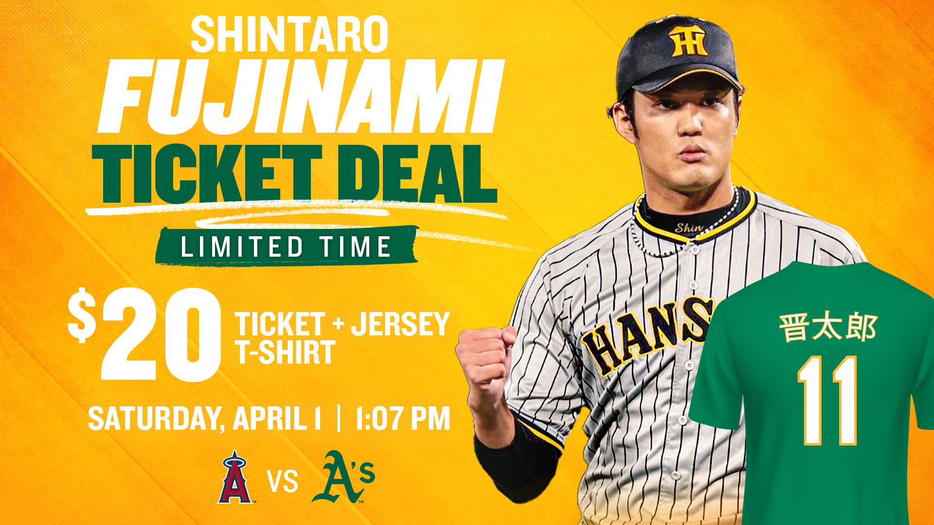 Oakland A's on X: 🤩 Shintaro Shersey Deal 🤩 Snag a Fuji jersey t-shirt  and a ticket to our Opening Series in April 🎟️:    / X