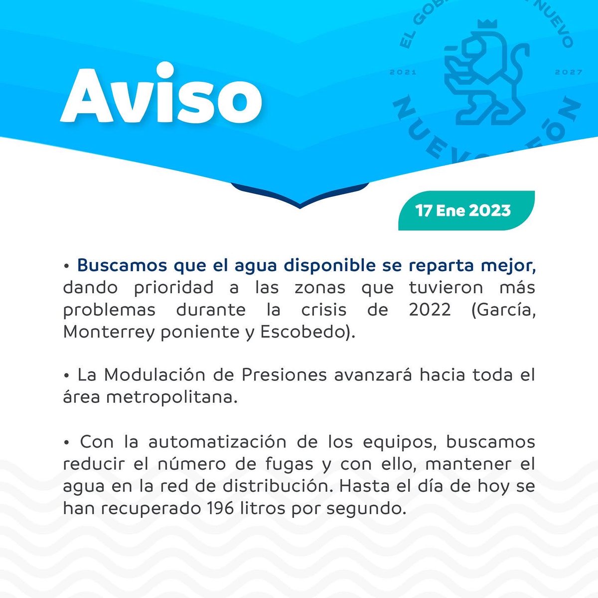 ayd_monterrey's tweet photo. Aviso importante para todos nuestros usuarios. 

Comparte esta información con tus vecinos. 👷🏼‍♂️💧 https://t.co/U3FJQUhTB8