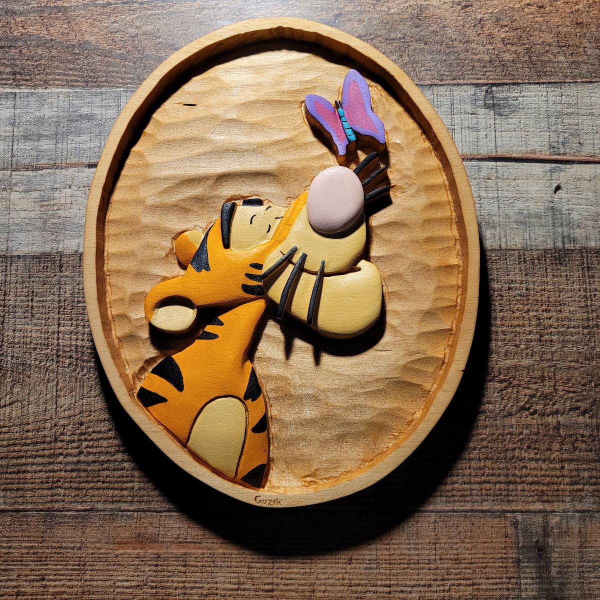 Alright. I like how tigger came out 👍 #fatherbearwoodshop #woodsign #handcarved #tigger