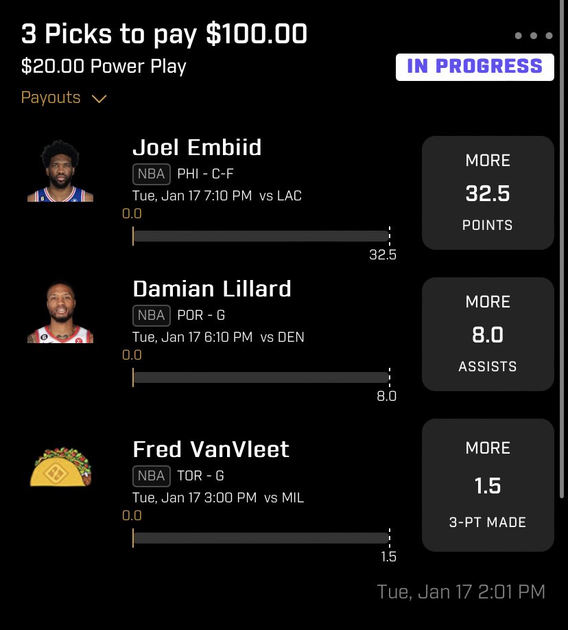 CartmanLocks's tweet photo. Pairing FVV’s 🌮 with some goats 🐐🐐
Let’s smack another one 😈
#BetsWithTaylor #PrizePicksNBA #NBAProps #SportsBetting https://t.co/A8vFdDTtKg
