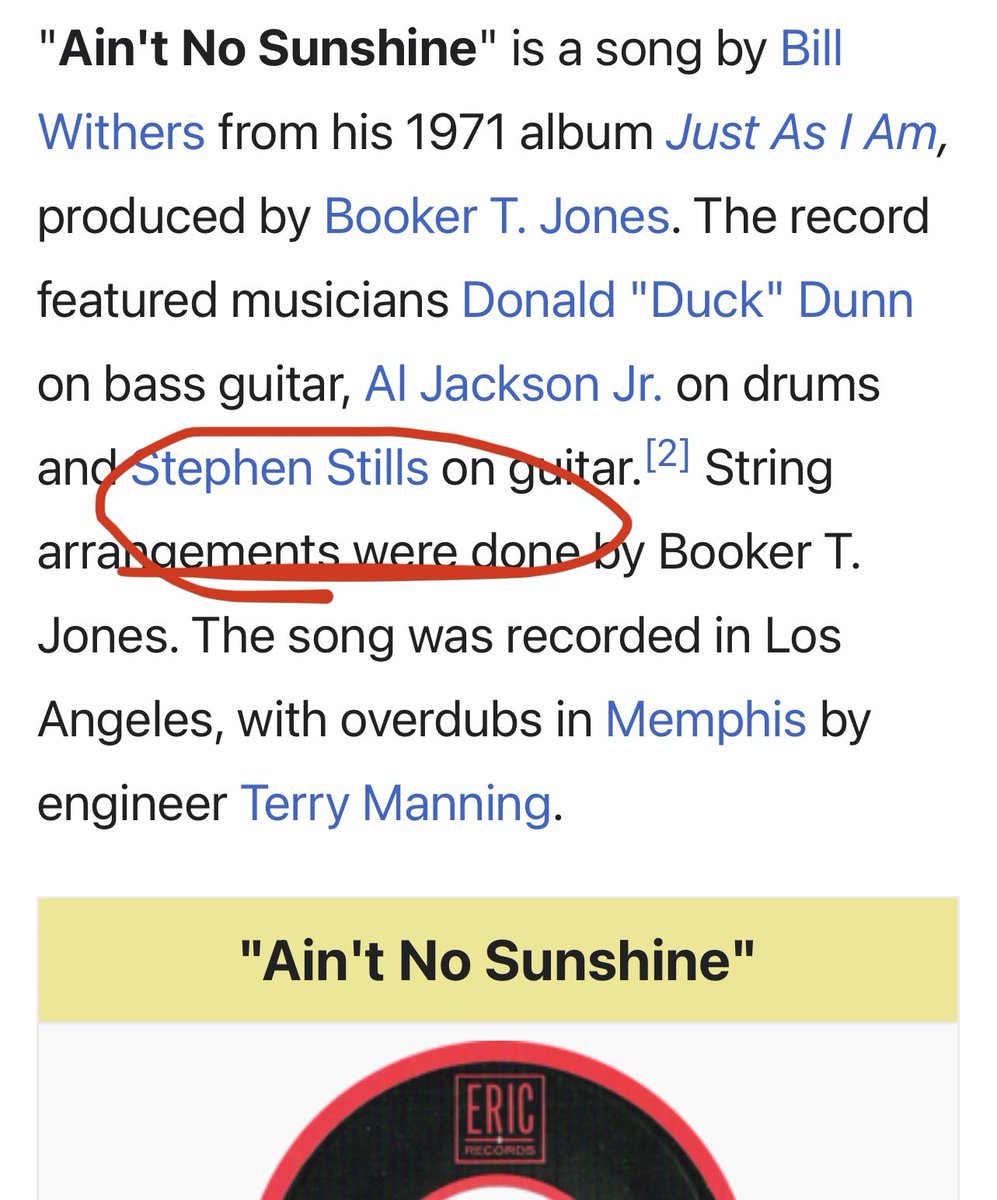 I did not know this. Did anyone ever realize this? How awesome! #BillWithers #StephenStills #AintNoSunshine