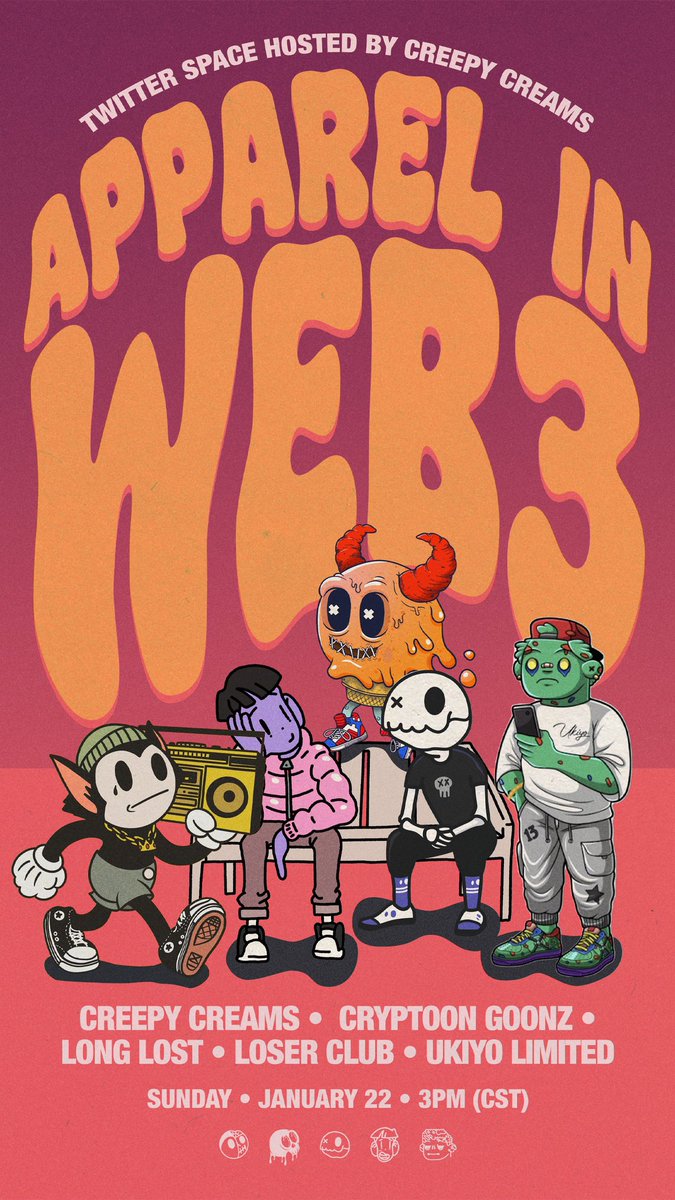 Not all Web3 Apparel is created equal.

Come and listen to the industry leaders at 4pm EST. Sunday the 22nd

<a href="/LongLostNFT/">Long Lost</a> <a href="/Cryptoon_Goonz/">Goonz</a> <a href="/loserclubreborn/">Loser Club</a> <a href="/UkiyoLimited/">✨Ukiyo✨</a>  

x.com/i/spaces/1Mnxn…