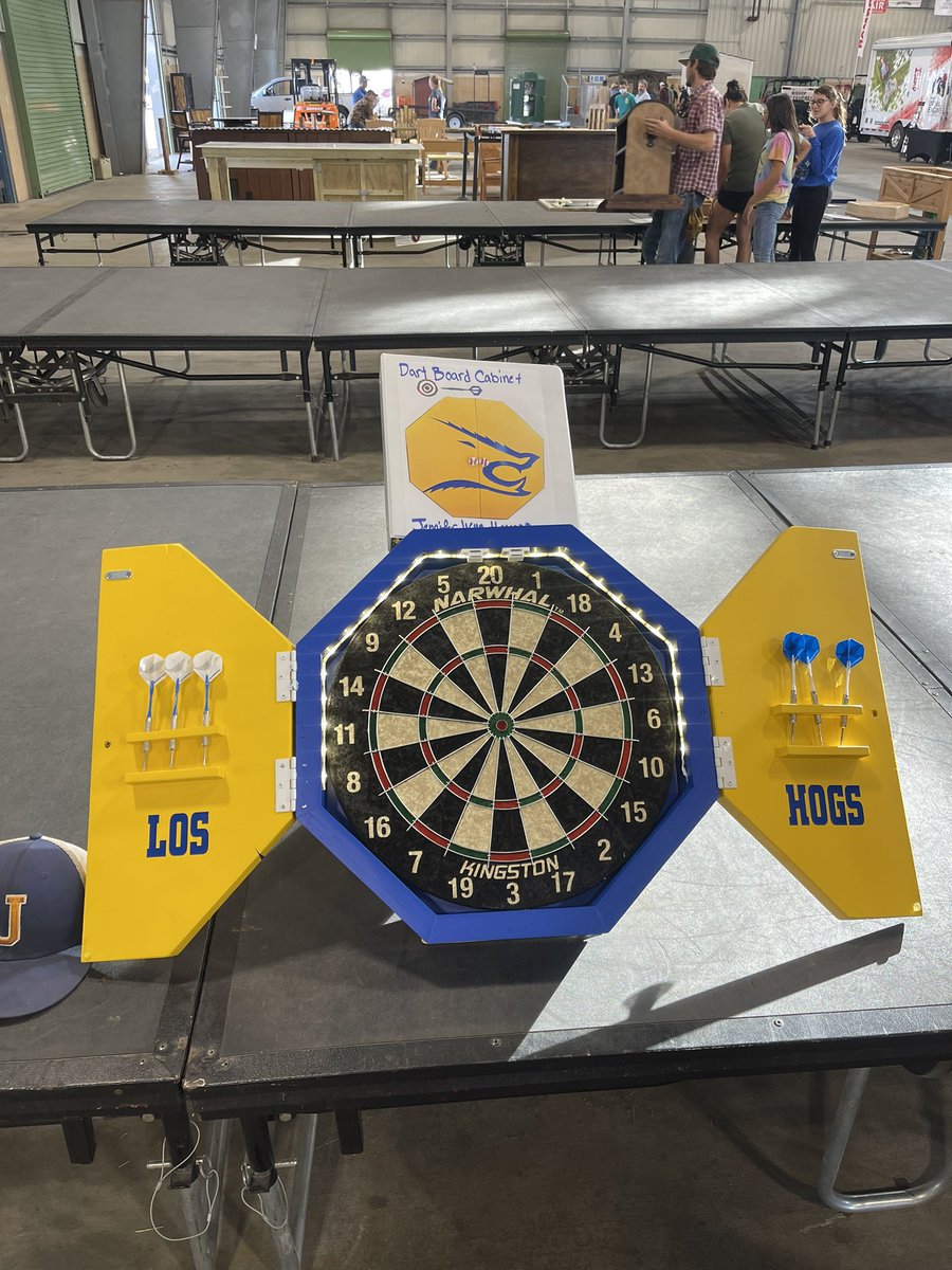 JohnnyH04389397's tweet photo. Come out and take a look at this amazing dart board cabinet my sister made in honor of the TAMUK at the NCJLS. https://t.co/J37VlBatYW