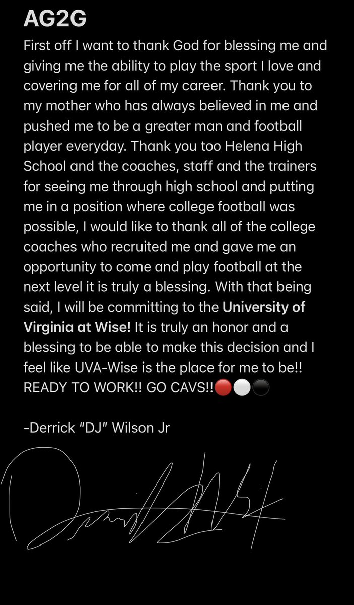 DJ74WILSON's tweet photo. Only up from here GO CAVS‼️🔴⚪️⚫️ @CoachWhiteUVA @UVAWiseCavsFB @DJ74WILSONMom @football_helena @BusbyRichie @jelgin11 https://t.co/05DhiwFQB9