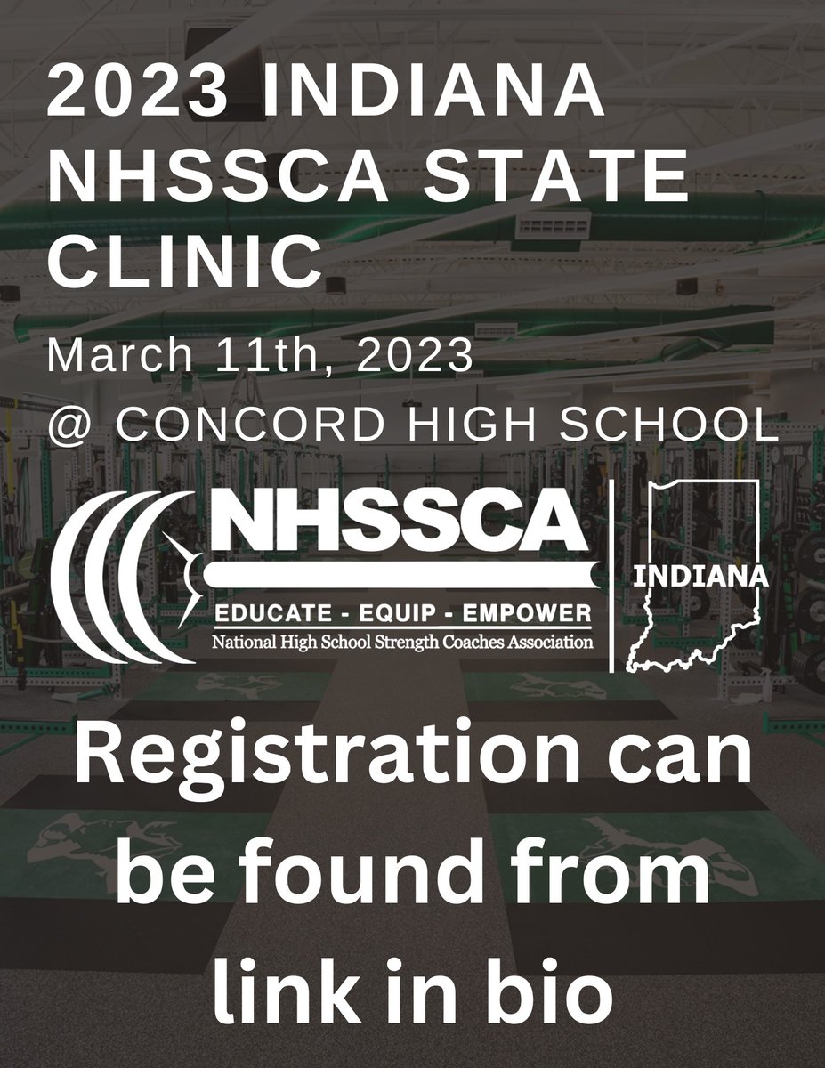 NHSSCA_IN's tweet image. 🚨Indiana State Clinic🚨

📢 @NHSSCA_IN 2023 Clinic
📍 Concord High School
🗓 March 11th, 2023
⏰ 8:30 - 2:30pm EST
💰 $25 - $75

Registration and Speaker info can be found here nhssca.us/event/in-state… 
or from link in bio.
