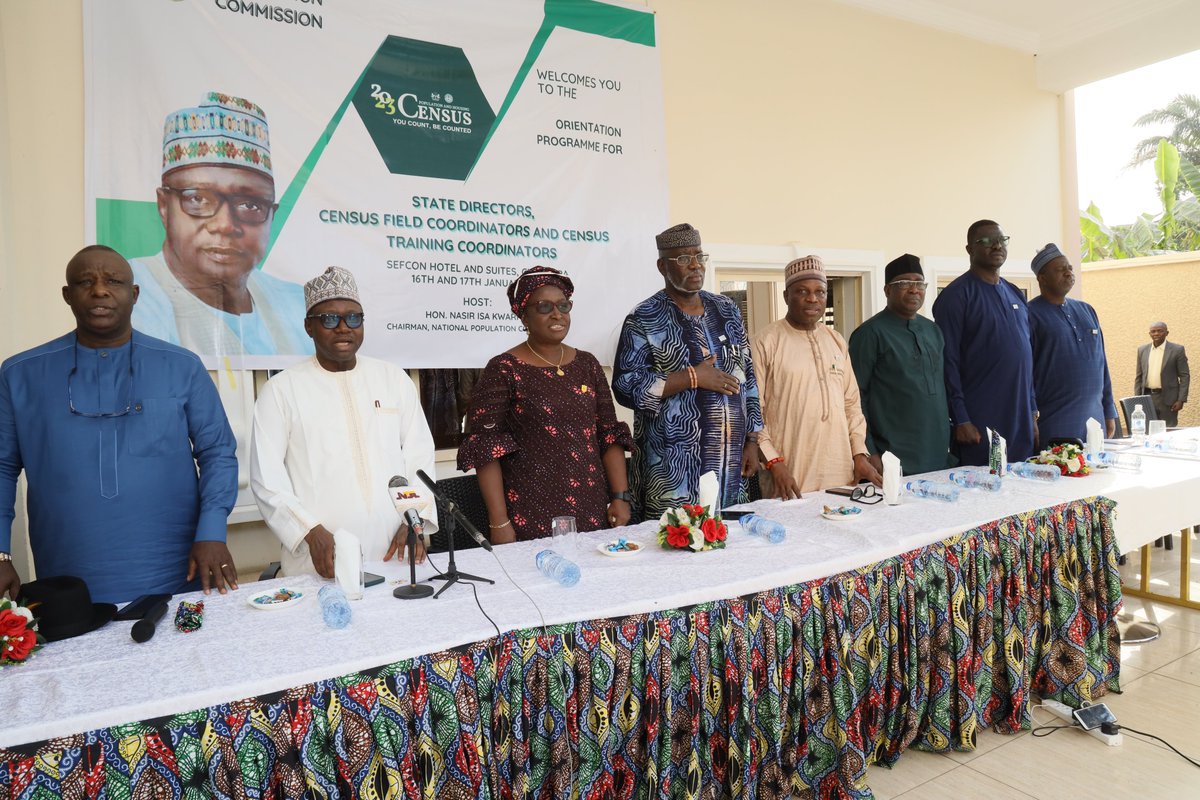 natpopcom's tweet photo. #PhotoNews: Opening ceremony of the Orientation Programme for the NPC State Directors, Census Field Coordinators and Census Training Coordinators towards the 2023 Population and Housing Census held at Sefcon Hotel and Suites, Abuja – 17:01:2023.

#2023Census 
#YouCountBeCounted https://t.co/UjTwJx6n4p