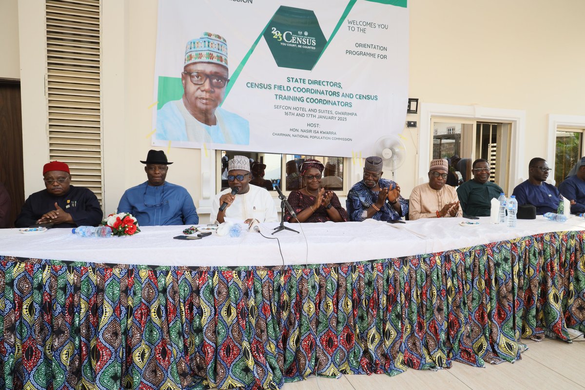natpopcom's tweet photo. #PhotoNews: Opening ceremony of the Orientation Programme for the NPC State Directors, Census Field Coordinators and Census Training Coordinators towards the 2023 Population and Housing Census held at Sefcon Hotel and Suites, Abuja – 17:01:2023.

#2023Census 
#YouCountBeCounted https://t.co/UjTwJx6n4p
