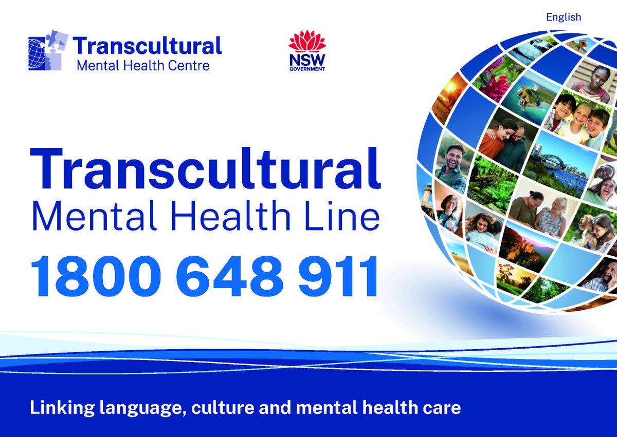 NSWMHC's tweet photo. The Transcultural Mental Health Line is a telephone service available to support people who live in #NSW, from culturally &amp; linguistically diverse communities. Call the Transcultural #MentalHealth Line on 1800 648 911. (The line operates Monday to Friday from 9:00am to 4:30pm.) https://t.co/KesG7oiBAy