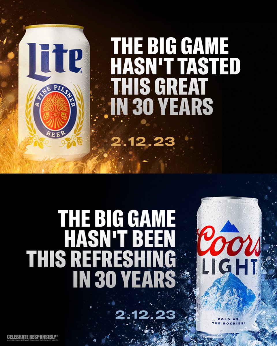 CrownDist's tweet image. They are BACK for the big game 🏈🍺 @CoorsLight and ⁦@MillerLite are both claiming the ad is theirs and only theirs. 

Great Taste or Mountain Cold Refreshment?

#cdk #kansas  #cheers #beer #coors #coorslight #miller #millerlite #football #game  #gameday🏈