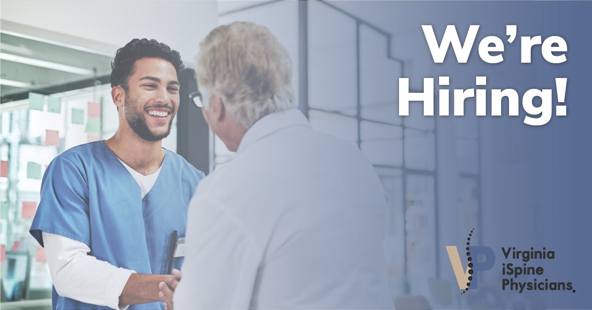 VAiSpine's tweet photo. Virginia iSpine Physicians is hiring for two full-time positions! If you are interested, learn more or apply on our website, https://t.co/5OF1iXJPnF https://t.co/mKPd65C5u6
