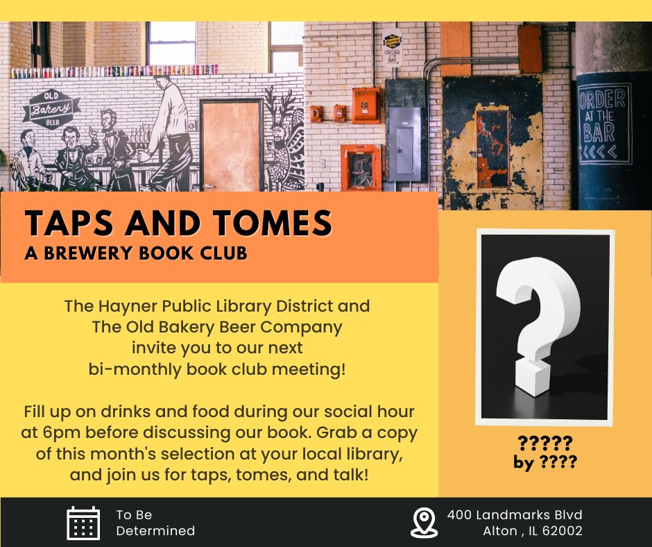 The Hayner Public Library District (@haynerlibrary) on Twitter photo We had another excellent turnout for our latest Taps and Tomes Book Discussion at <a href="/OldBakeryBeer/">Old Bakery Beer</a>! We hope to narrow down our next few selections and dates soon! Stay tuned and follow us on social media for updates! We had another excellent turnout for our latest Taps and Tomes Book Discussion at <a href="/OldBakeryBeer/">Old Bakery Beer</a>! We hope to narrow down our next few selections and dates soon! Stay tuned and follow us on social media for updates!