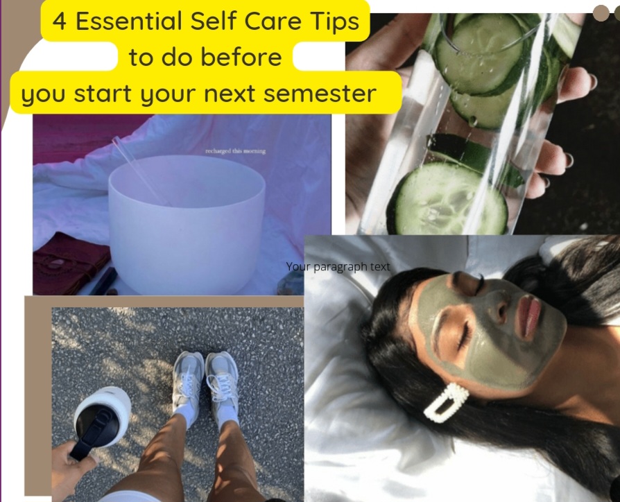 Self-Care Tips to start your next semester at college! 
1. Quiet your mind with a crystal bowl 🥣 
2. Drink plenty of water  💧 
3. Go on plenty of hot girl walks! 🚶‍♀️
4. Relax with a nice facial 🧖‍♀️
#hcatwestchester #hercampus