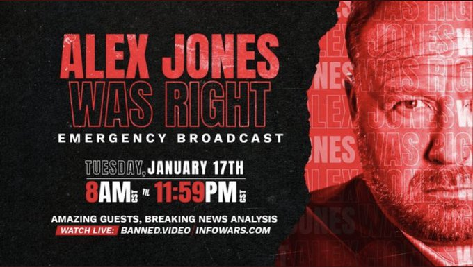 IWROB76's tweet photo. #AlexJonesWasRight 
Tune In!!! https://t.co/I9LFoCTTSi