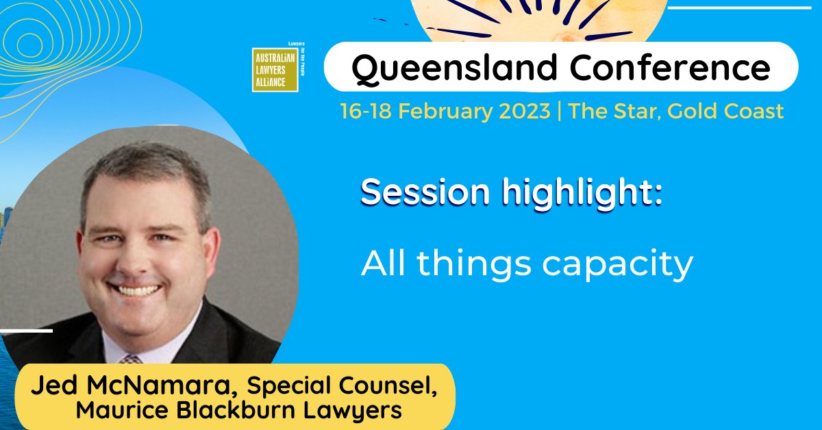 Under 𝟭 𝗺𝗼𝗻𝘁𝗵 until our Qld Conference, starting 16 Feb on the Gold Coast! ☀️

Here's a program highlight from Jed McNamara of @YouCanCountOnMB 

More details and register here: lawyersalliance.eventsair.com/qc23/

#ALAevents #ALAQLD23