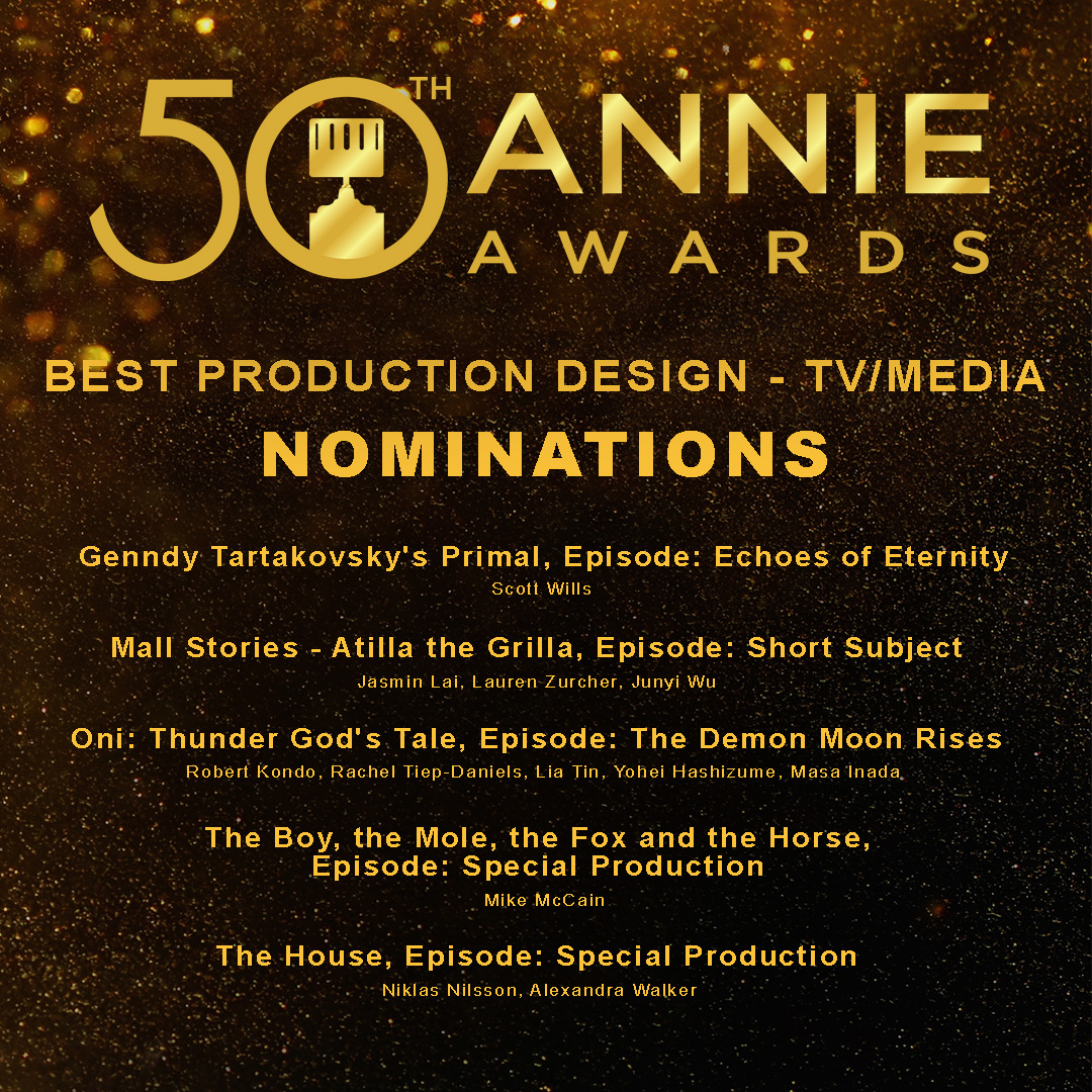 Here are the 2023 Nominees for Best Production Design - TV! Congrats <a href="/netflix/">Netflix</a>, <a href="/adultswim/">adult swim</a>, <a href="/AppleTV/">Apple TV</a> and everyone nominated!

#annieawards #50thannieawards #awardceremony #bestproductiondesigntv