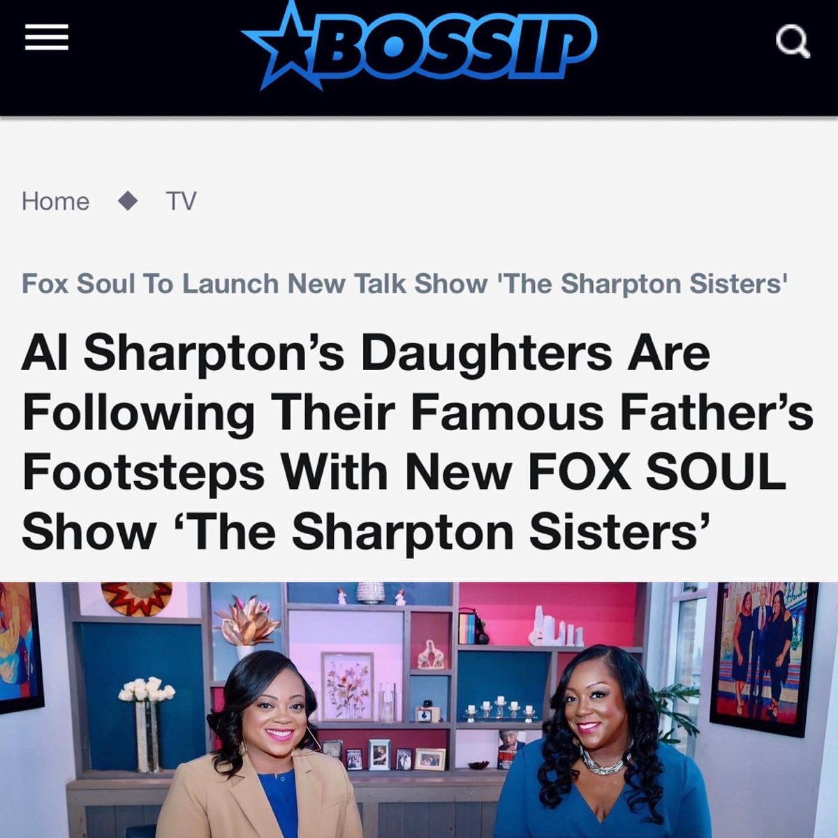 TheRevAl's tweet photo. Al Sharptonβs Daughters Are Following Their Famous Fatherβs Footsteps With New FOX SOUL Show βThe Sharpton Sistersβ
https://t.co/wzele0j9jW @Bossip @foxsoultv @MSSharpton2u @MadameAshLee
#TheSharptonSistersπ©πΎβπ€βπ©π½
#SharpSquad https://t.co/VTh1JrIXn9