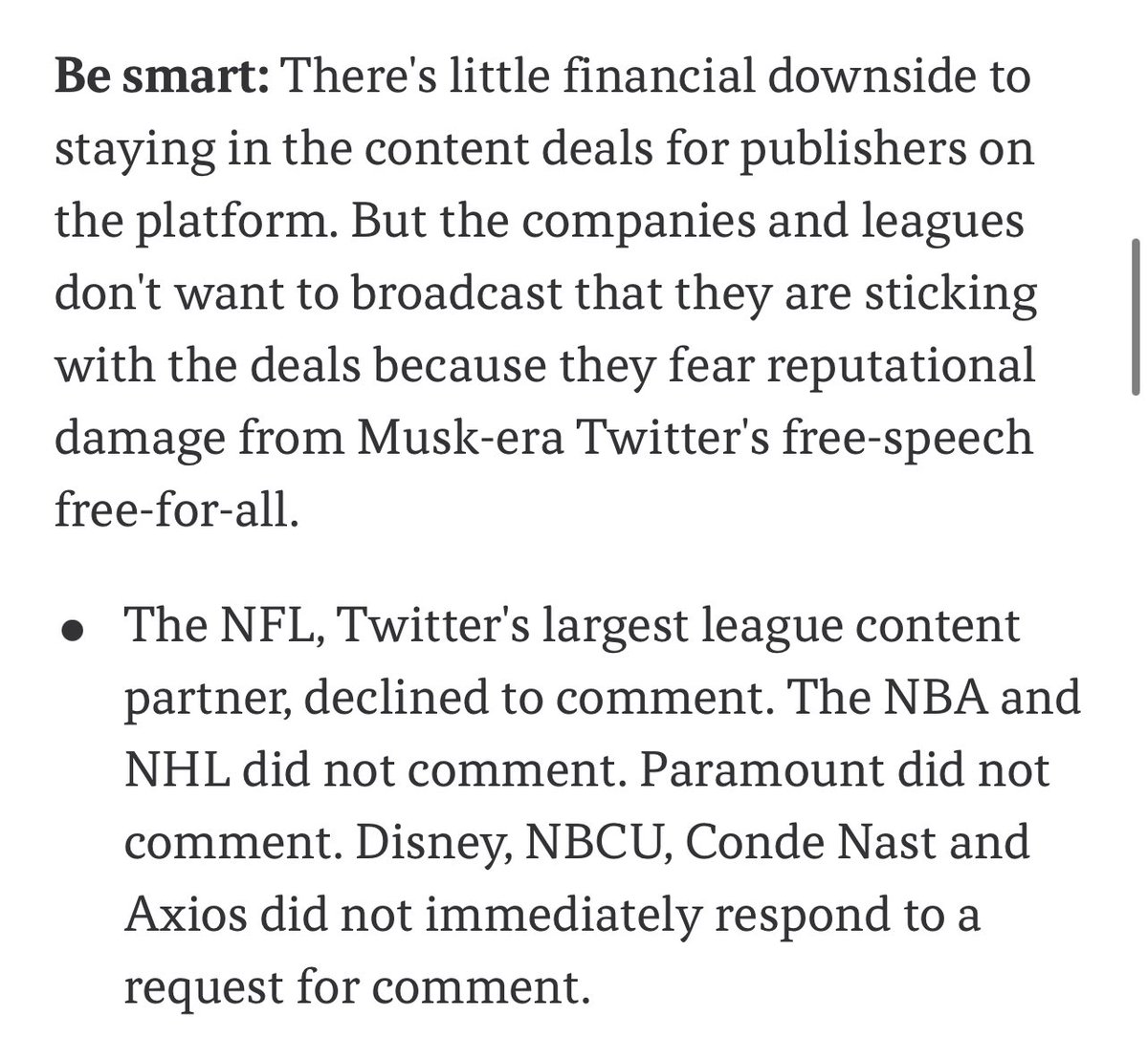ReinceNiebuhr's tweet photo. @elonmusk This story is pretty incredible

the “journalist” @sarafischer @axios called up twitters business partners and threatened them w “reputational damage” (by her reporting) if they didn’t cancel their deals w @elonmusk

They didn’t give in to the blackmail &amp; Elon’s tweet is a flex https://t.co/S8TUBPlDeO
