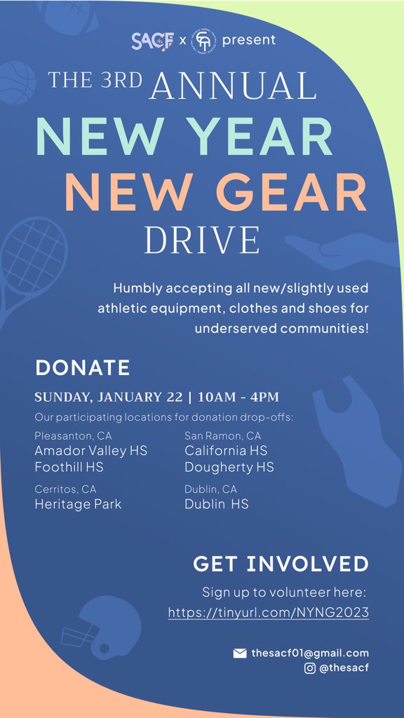 anirudhm_24's tweet photo. Excited to be heading back home this weekend to host the 3rd Annual “New Year, New Gear” Drive with my NPO, the Student-Athlete Community Foundation! If you’re in the East Bay or near Cerritos in SoCal, please consider coming out and donating at a location near you. Thank you! https://t.co/uHFmALy7fY