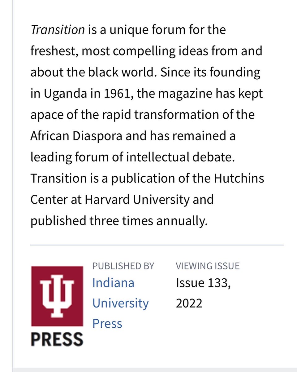 ElianaVV31's tweet photo. Transition Magazine @Transition_Mag T133 Climate is now out and free on Project Muse until May 31st, 2023. Get online or grab a copy! Glad to have joined @jamesNoel20 on this adventure! https://t.co/ZLnsxgyKcg