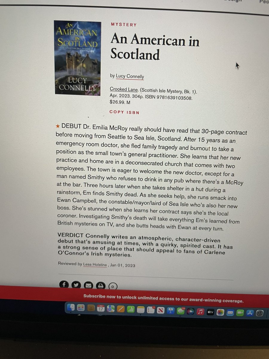 CandaceHavens's tweet photo. Why do I care so much that #AmericaninScotland is a Best Book and received a starred review from #TheLibraryJournal Because I “know” Lucy Connelly intimately. :) #books #mystery #MysteryforYou https://t.co/2nlrOlrH9o