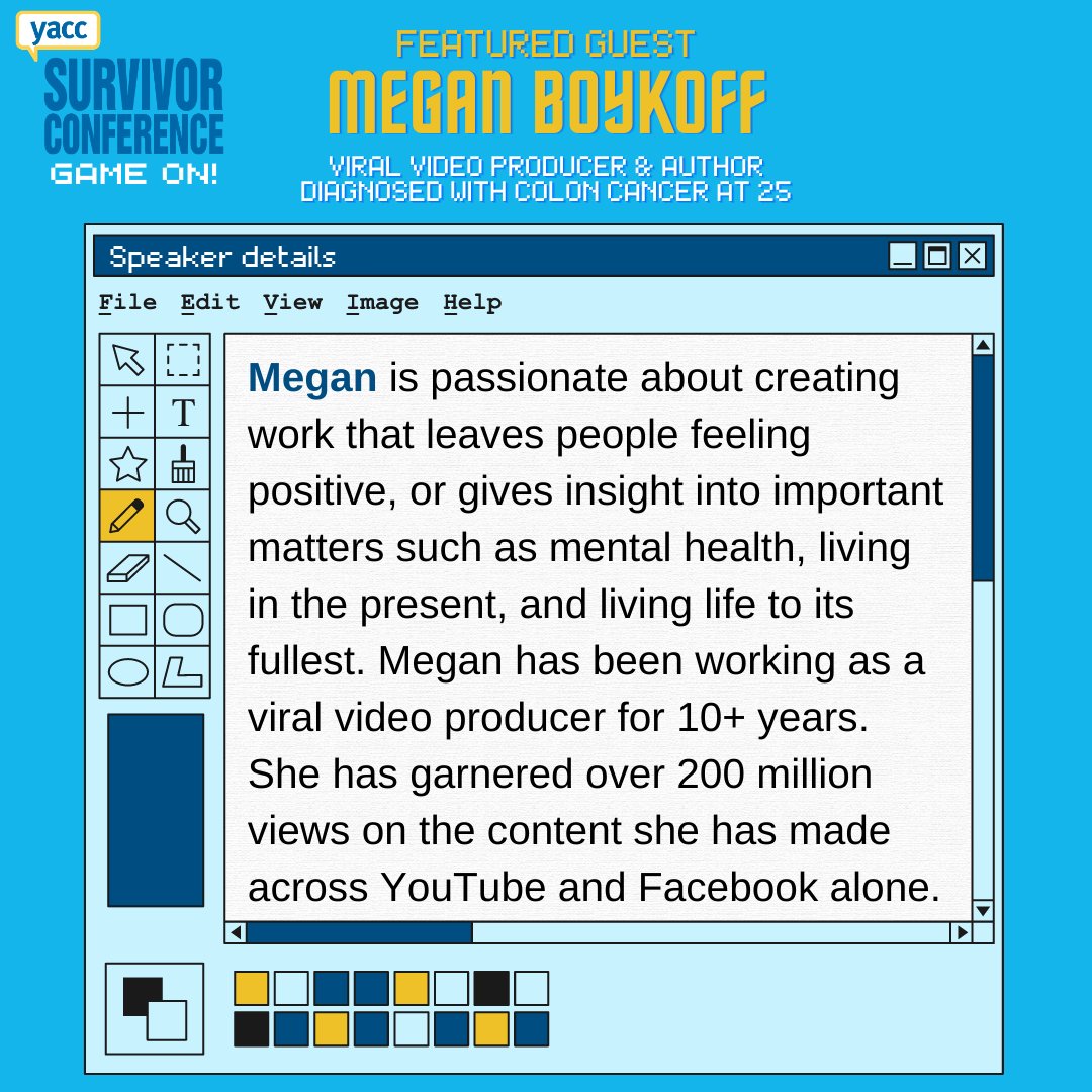 yacancercanada's tweet photo. 💥Survivor Conference 2023: Game On speaker announcement💥

🌈Cancer survivor✨Video Producer🎬 and Author📖 @MeganBoykoff will present "Finding Your Dream Land" on Thursday, February 9! 

Register &amp; learn more here: https://t.co/d47DMpiIXj

#YACCSC23 #AYACancer #YoungAdultCancer https://t.co/1tWQOHutFx