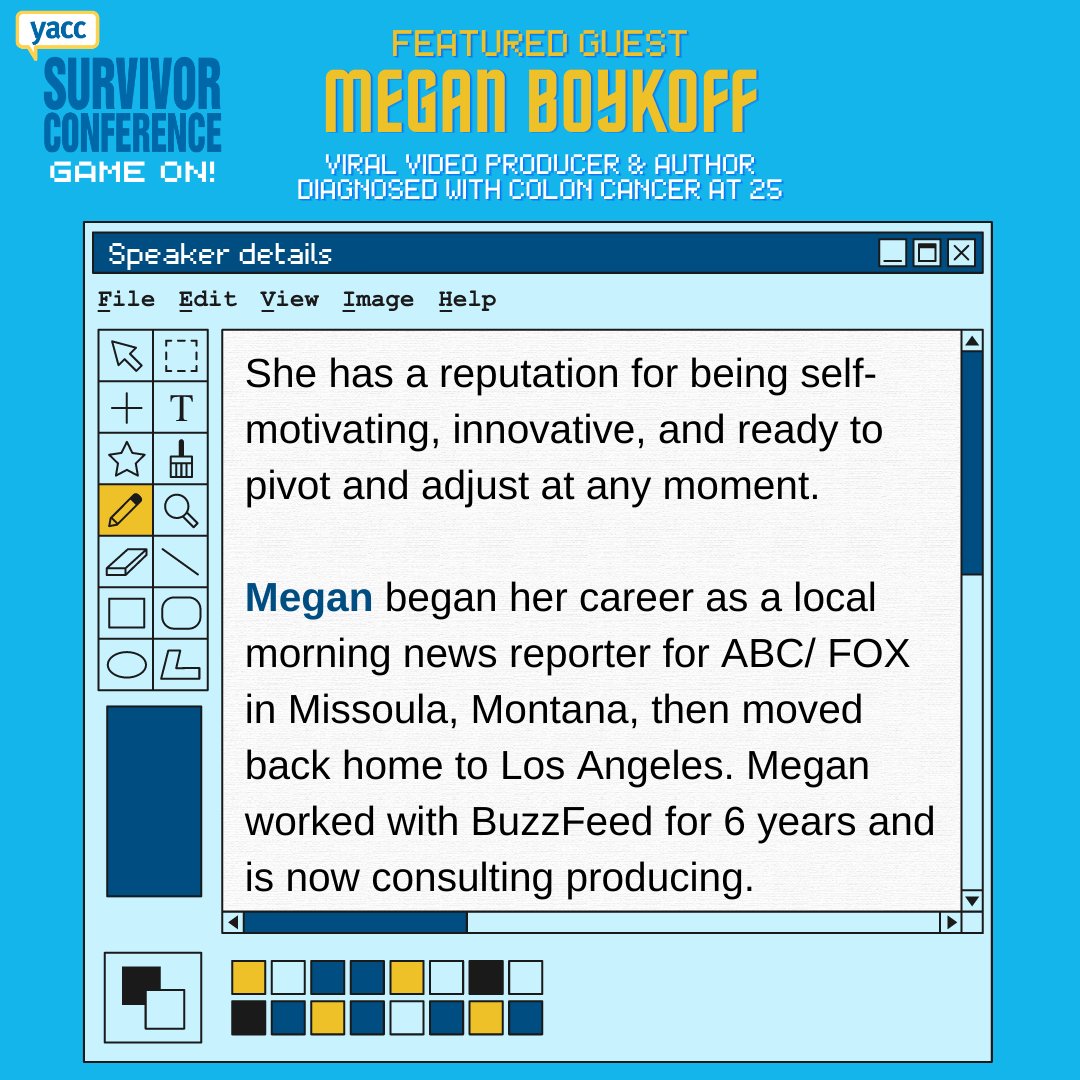 yacancercanada's tweet photo. 💥Survivor Conference 2023: Game On speaker announcement💥

🌈Cancer survivor✨Video Producer🎬 and Author📖 @MeganBoykoff will present "Finding Your Dream Land" on Thursday, February 9! 

Register &amp; learn more here: https://t.co/d47DMpiIXj

#YACCSC23 #AYACancer #YoungAdultCancer https://t.co/1tWQOHutFx