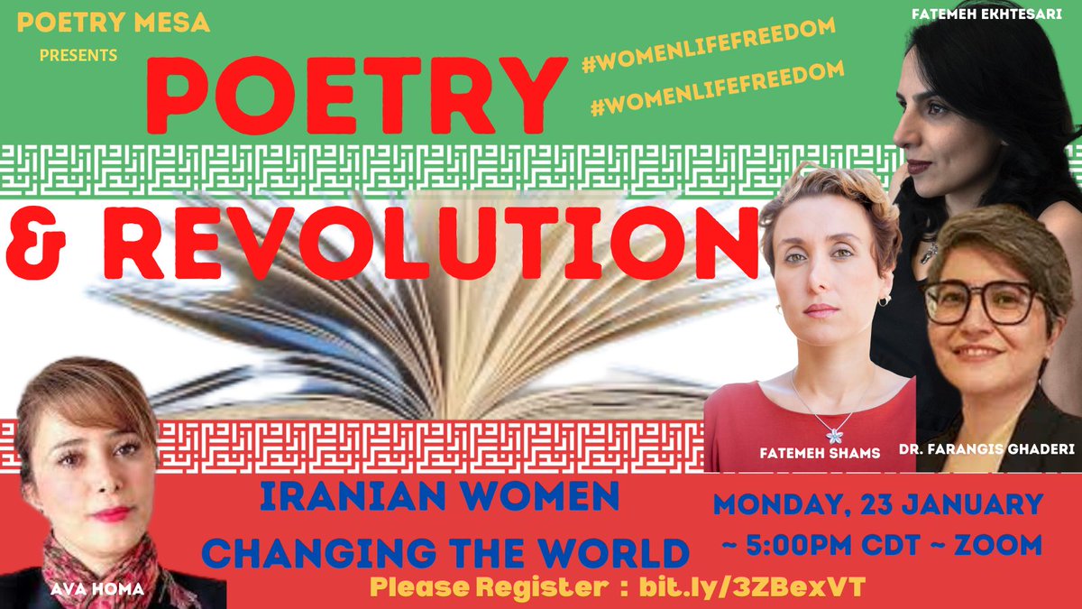 This tuesday 10am Sydney time Iranian women poets in a live online event - register at bit.ly/3ZBexVT