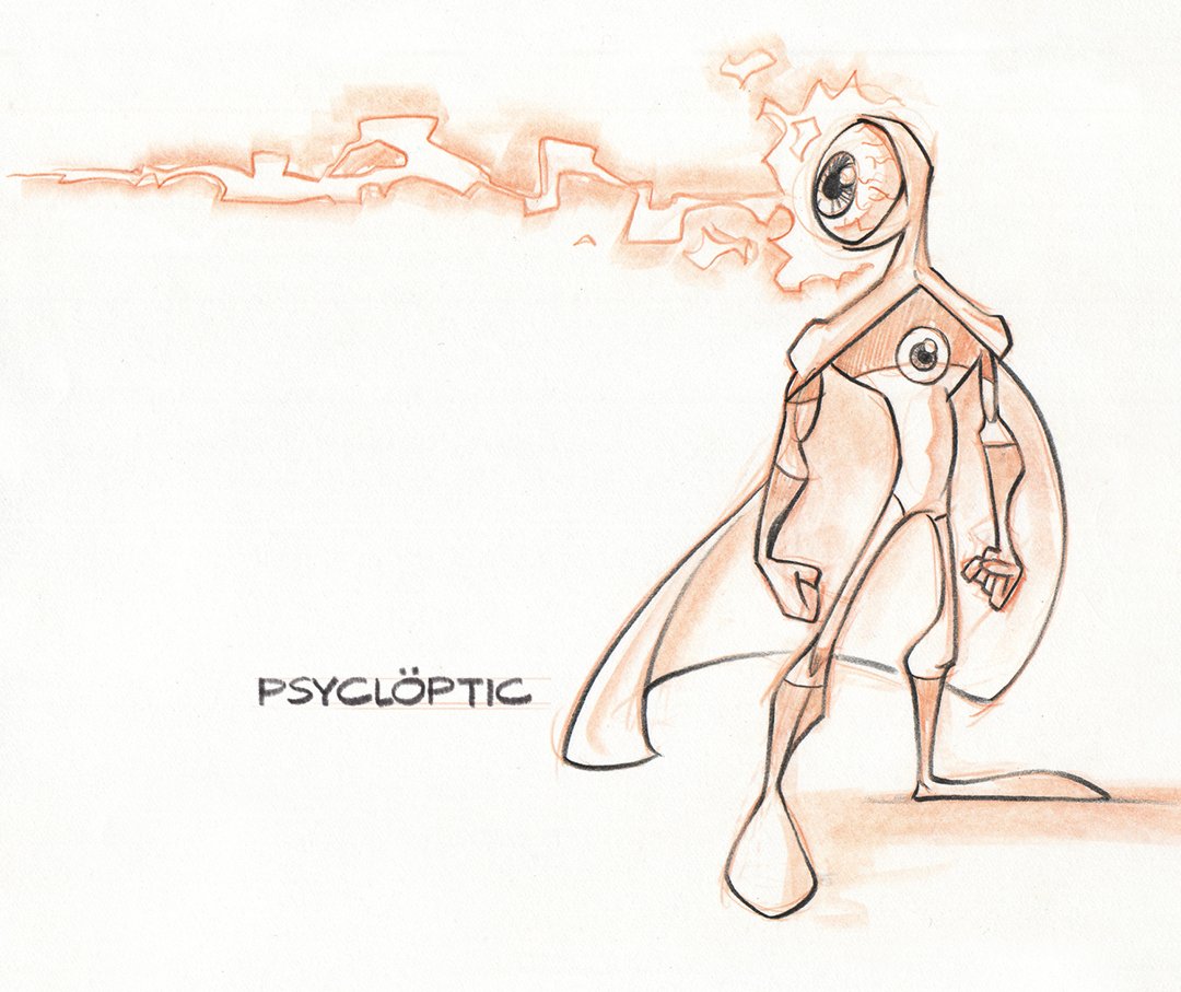 Following up on my previous post, here are some more superhero designs. I should note these were all done well before Incredibles 2 came out, where Pixar was clearly having fun with goofy superhero designs and names too. All in all we busted out about 100 of these characters.