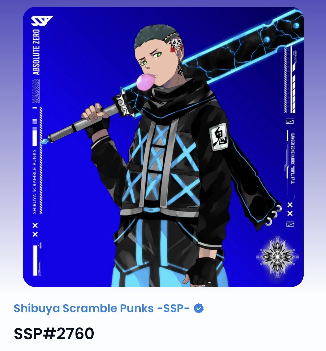 AbsoluteZeroSSP's tweet photo. 【本日のおすすめSSP💙☁️🐬】

頭のドクロがCOOL❤
バスターソード持ち⚔️✨

🟦PRICE0.68ETH
🟦№2760
#SSP  #SSPソムリエ

https://t.co/oEZQqJCv2f https://t.co/Ul9ZCWmE8g