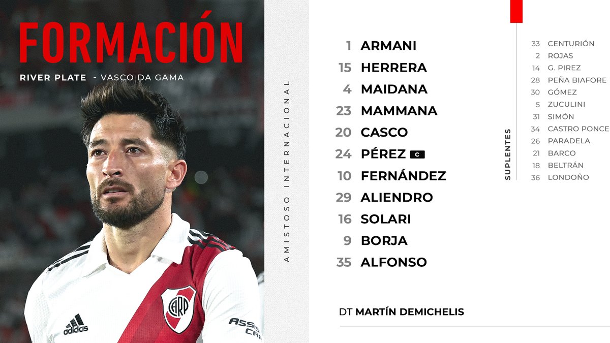 📋 ¡Equipo confirmado! Así forma el Millonario para enfrentar a Vasco da Gama en Orlando ✅💪

#VamosRiver ⚪️🔴⚪️