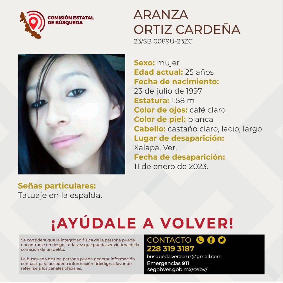 alcalorpolitico's tweet photo. #SeBusca 🔎| Se solicita de su colaboración para localizar a Aranza Ortiz Cardeña de 25 años de edad, quien desapareció en #Xalapa. Se teme por su integridad. ¡Ayúdale a volver!
#ChécaloEnAlCalor https://t.co/C3NzcUAKml