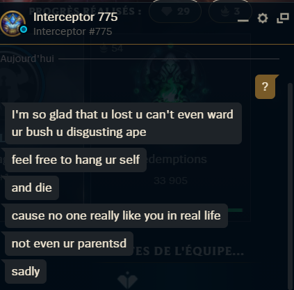 izaigri's tweet photo. Bonsoir @RiotSupportFR, excusez-moi de vous déranger, je tenais juste à vous signaler un comportement déplaisant d'un joueur frustré. 

Merci à vous ! 🙏 https://t.co/6wtY8JXAIe