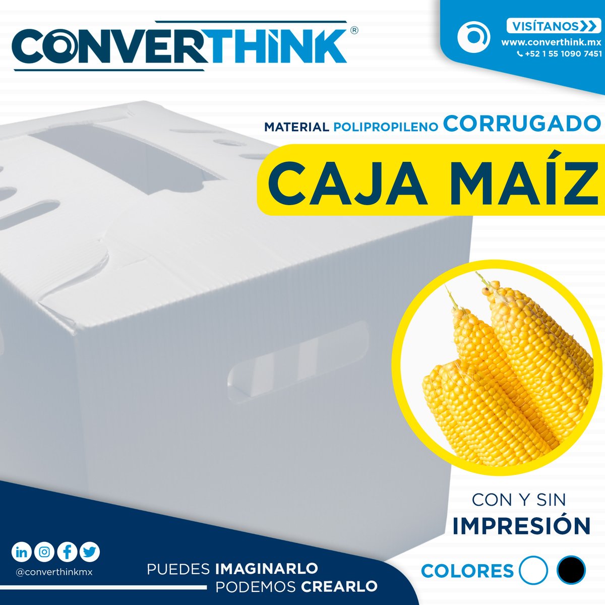 converthinkMx's tweet image. CAJA MAÍZ DE CONVERTHINK 🌽🌽

Ideal para la industria agrícola, gracias a su excelente resistencia  evita que las cajas se desarmen por el peso, además protege los alimentos de la humedad. 💧🚚

 COTIZA YA: bit.ly/3B9ik1h

#converthink #caja #maiz #transportar #calidad