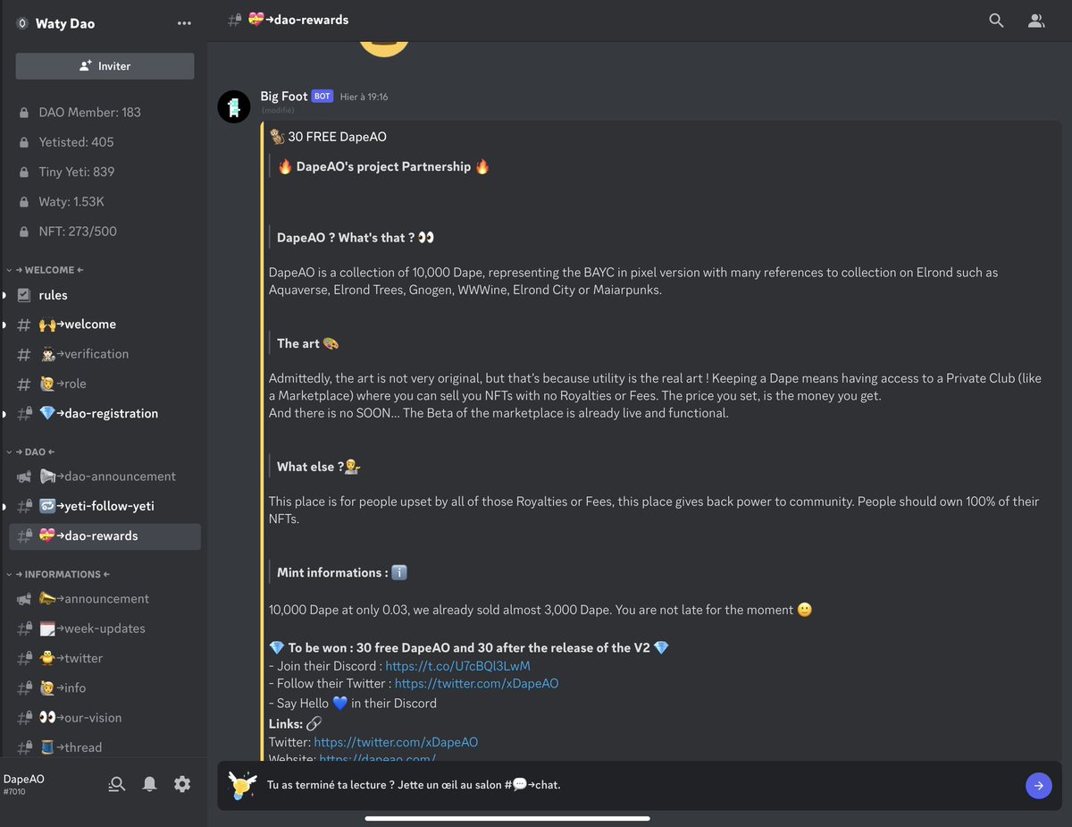 I am very proud to announce that 30 WATY holders will receive a DapeAO for free 🎁